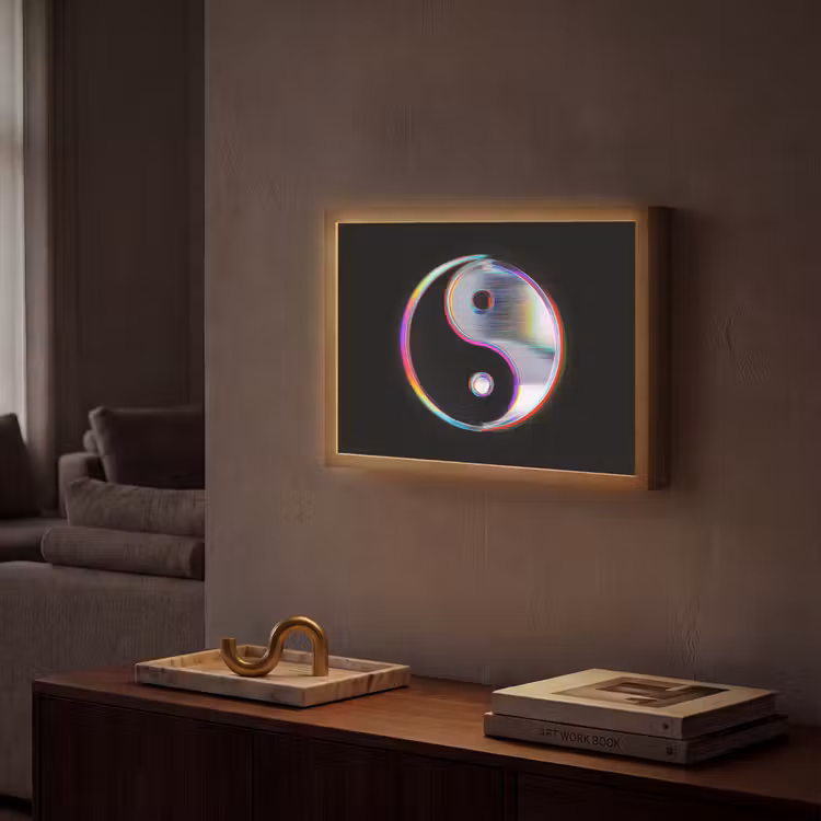 Yin-Yang - Cirkel - Regenboog Light Box met batterij (Wandlamp) middel -sfeer1