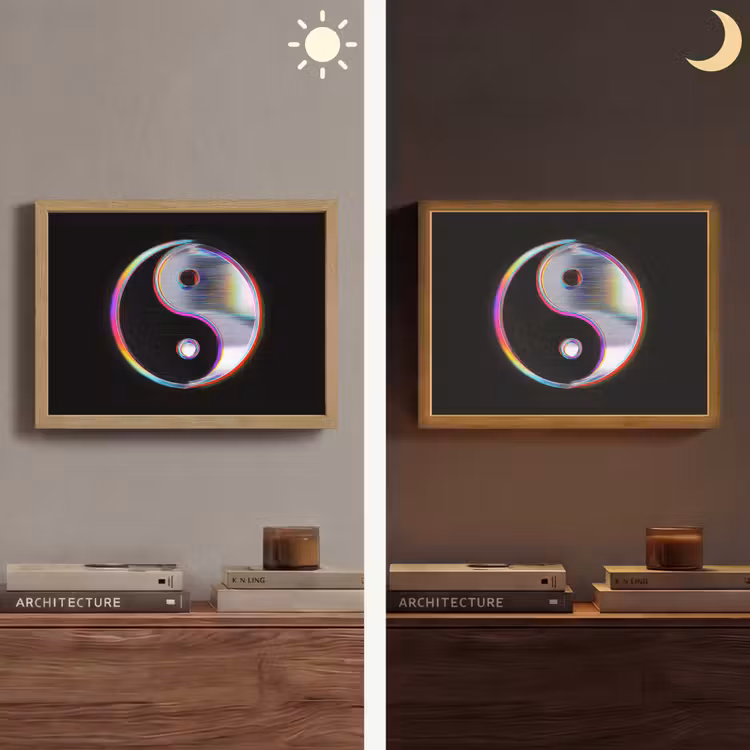 Yin-Yang - Cirkel - Regenboog Light Box met batterij (Wandlamp) middel -sfeer3