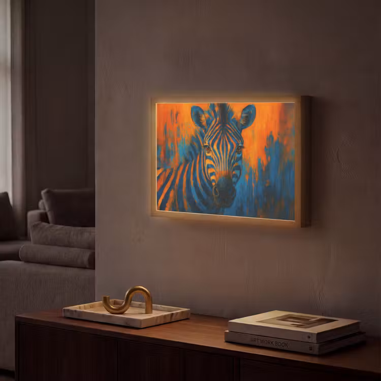 Zebra - Abstract - Blauw Light Box met batterij (Wandlamp) middel -sfeer1