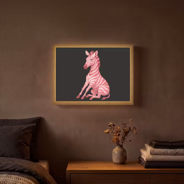 Zebra - Roze - Gestreept Light Box met batterij (Wandlamp) middel -sfeer4
