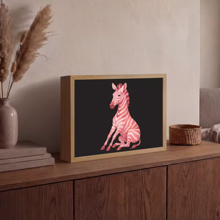 Zebra - Roze - Gestreept Light Box met batterij (Wandlamp) middel -sfeer2