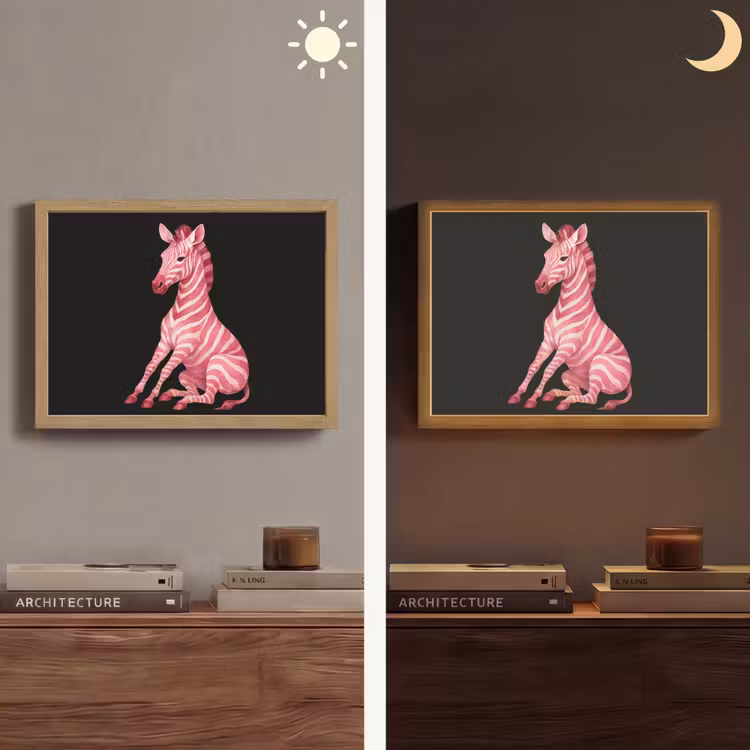 Zebra - Roze - Gestreept Light Box met batterij (Wandlamp) middel -sfeer3