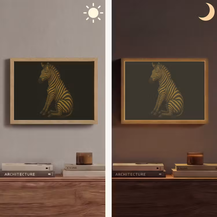 Zebra - Strepen - Goud Light Box met batterij (Wandlamp) middel -sfeer3