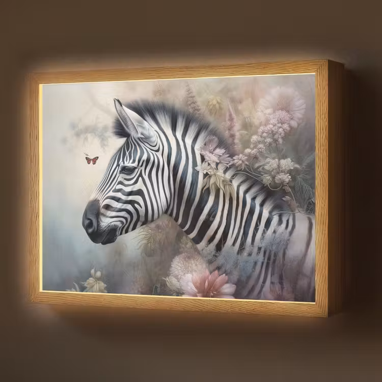 Zebra - Wilde dieren - Vlinder - Bloemen Light Box met batterij (Wandlamp) middel -z3d_website