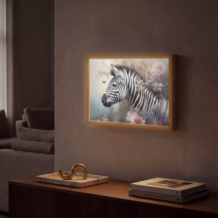 Zebra - Wilde dieren - Vlinder - Bloemen Light Box met batterij (Wandlamp) middel -sfeer1