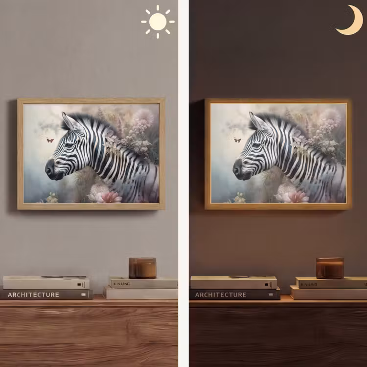Zebra - Wilde dieren - Vlinder - Bloemen Light Box met batterij (Wandlamp) middel -sfeer3