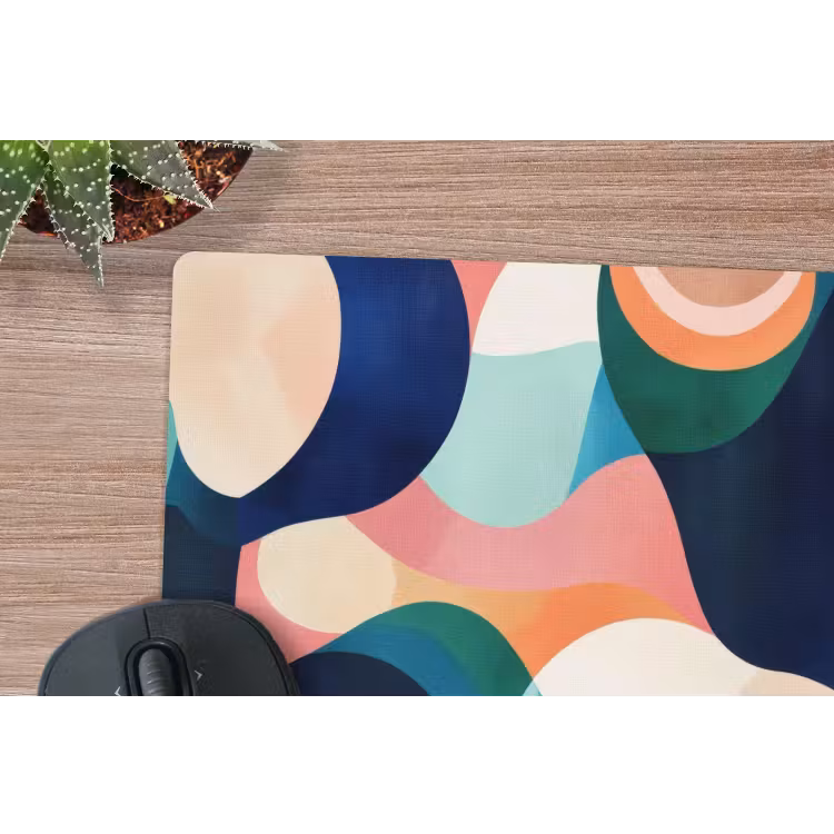 Abstract - Blauw - Roze muismat rubber klein -closeup