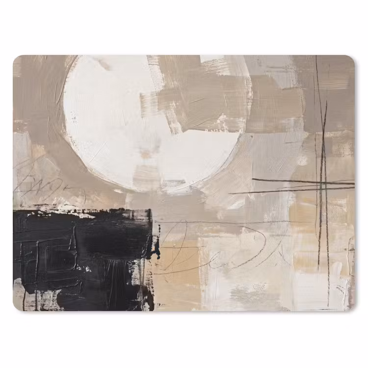 Abstract - Cirkel - Modern - Beige - Zwart - Minimalistisch muismat rubber klein -3d