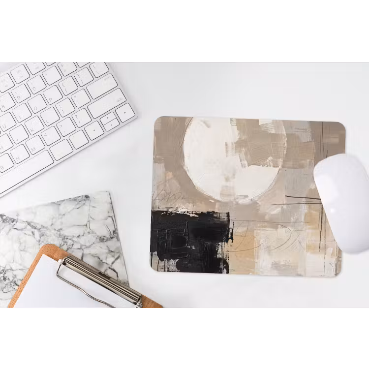 Abstract - Cirkel - Modern - Beige - Zwart - Minimalistisch muismat rubber klein -witbureau