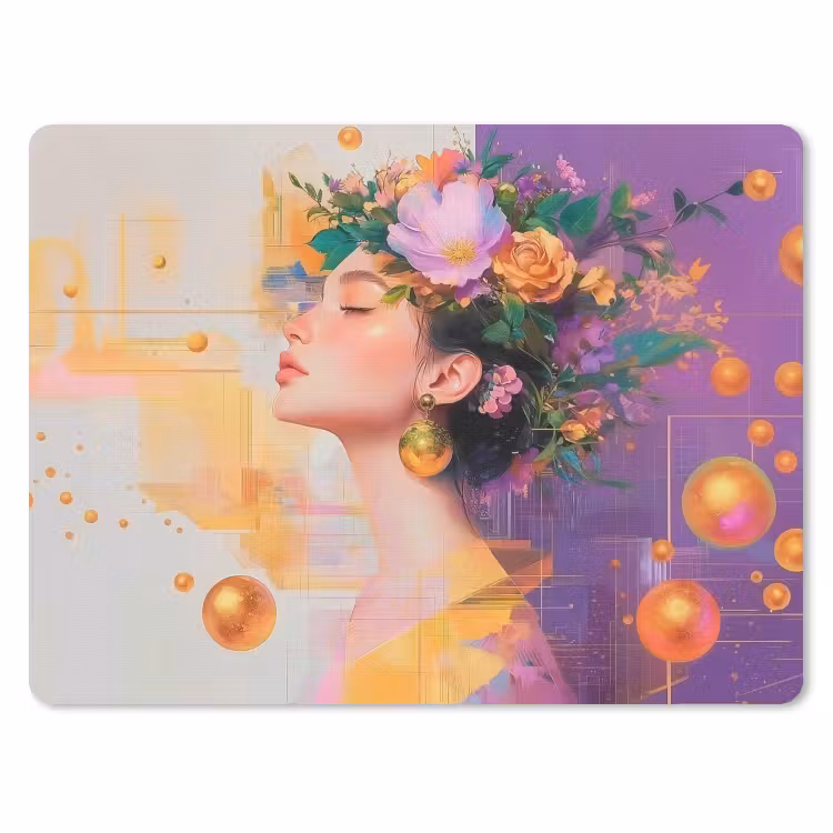Abstract - Vrouw - Bloemenkroon - Goud muismat rubber klein -3d
