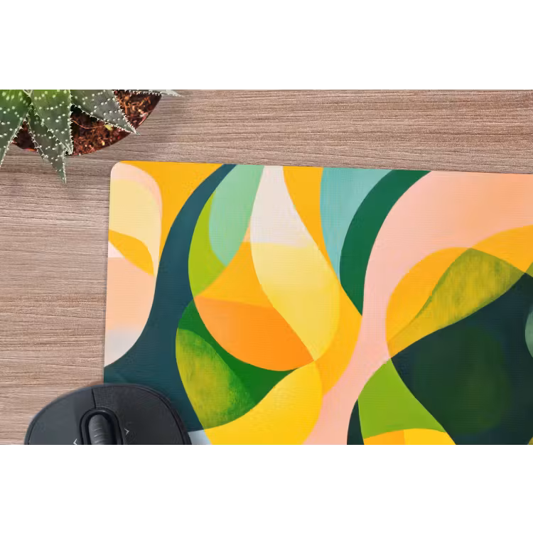 Abstract - Geel - Roze - Groen muismat rubber klein -closeup