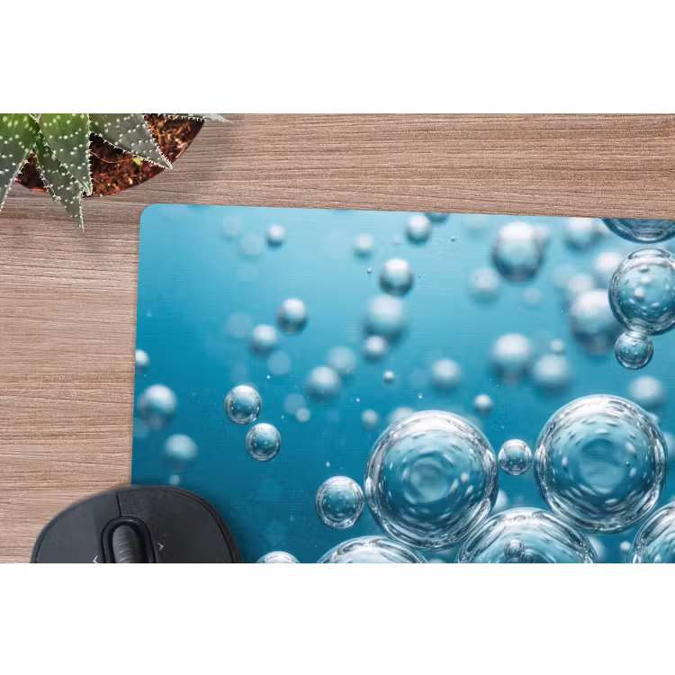 Luchtbellen - Dynamisch - Blauw muismat rubber klein -closeup