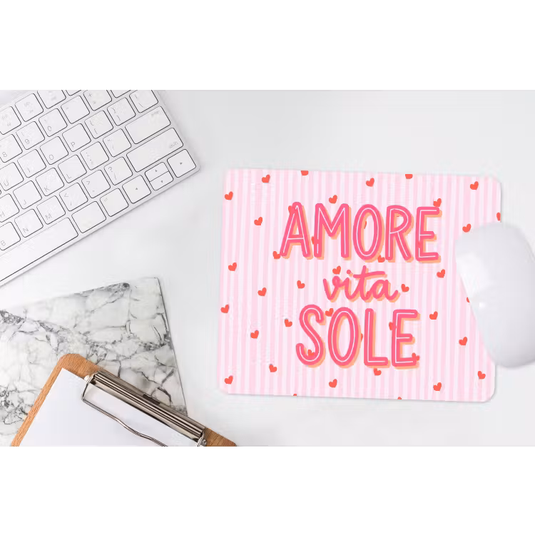 Amore vita sole - Roze - Hartjes muismat rubber klein -witbureau