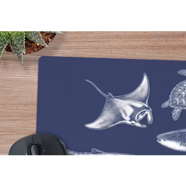 Dieren - Zeeleven - Oceaan - Graveren - Blauw muismat rubber klein -closeup