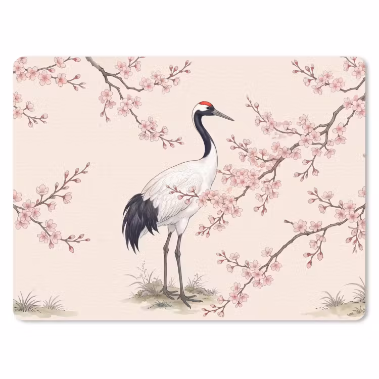 Aziatisch - Kraanvogel - Beige muismat rubber klein -3d