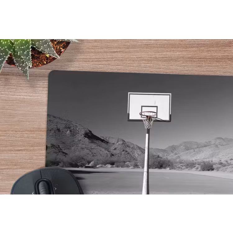 Basketbalpaal - Landschap - Zand - Wit muismat rubber klein -closeup