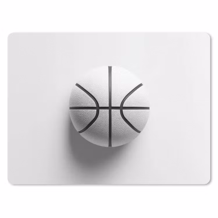 Basketbal - Wit - Schaduw - Lijnen muismat rubber klein -3d