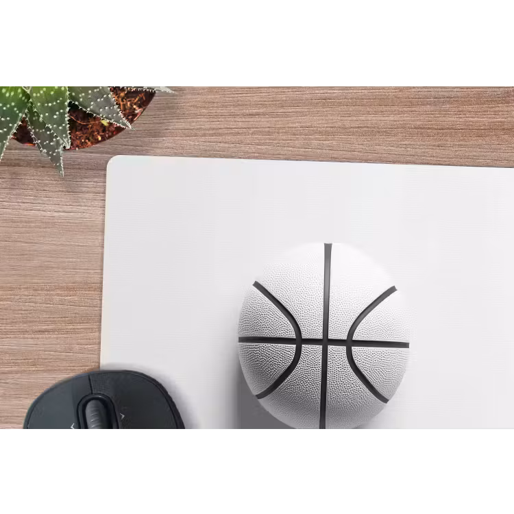 Basketbal - Wit - Schaduw - Lijnen muismat rubber klein -closeup