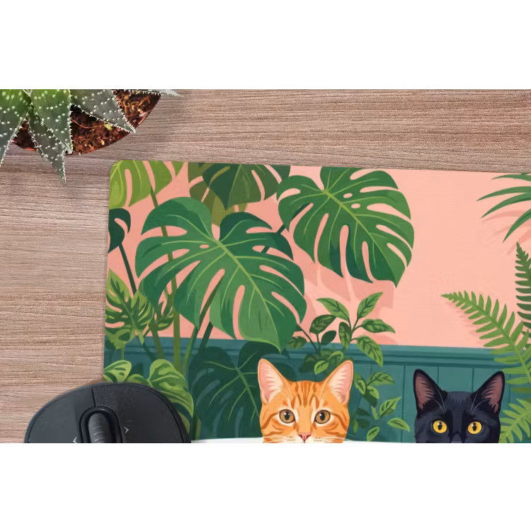 Badkamer - Kattenparade - Kleurrijk muismat rubber klein -closeup