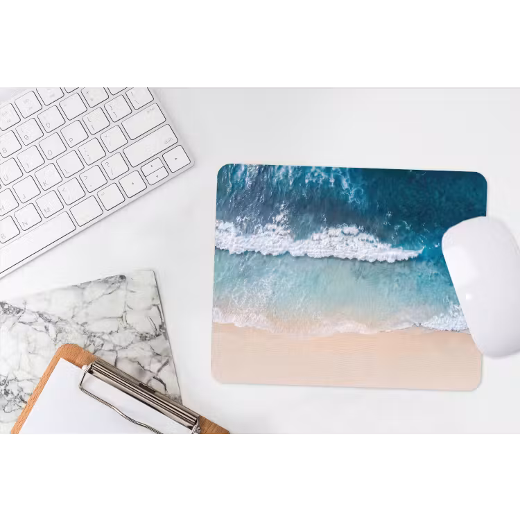 Strand - Zee - Golven - Natuur - Blauw muismat rubber klein -witbureau