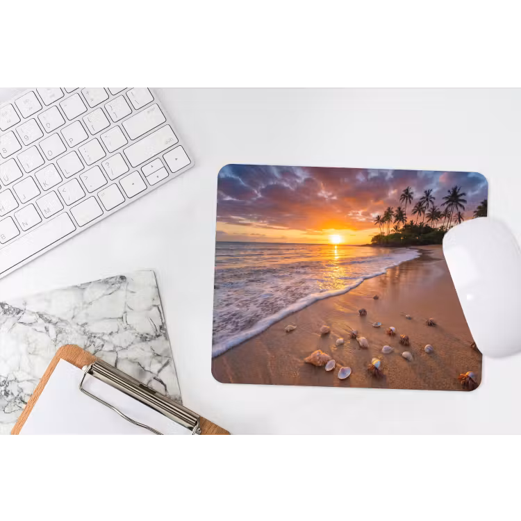 Strand - Zonsondergang - Palmbomen - Natuur - Oranje muismat rubber klein -witbureau
