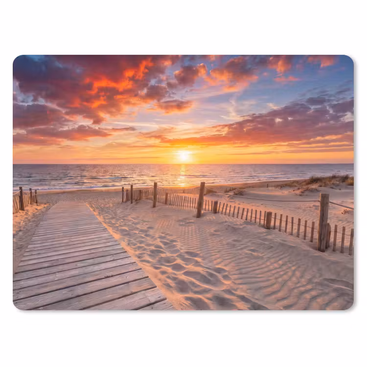 Strand - Zonsondergang - Zee - Natuur - Oranje muismat rubber klein -3d