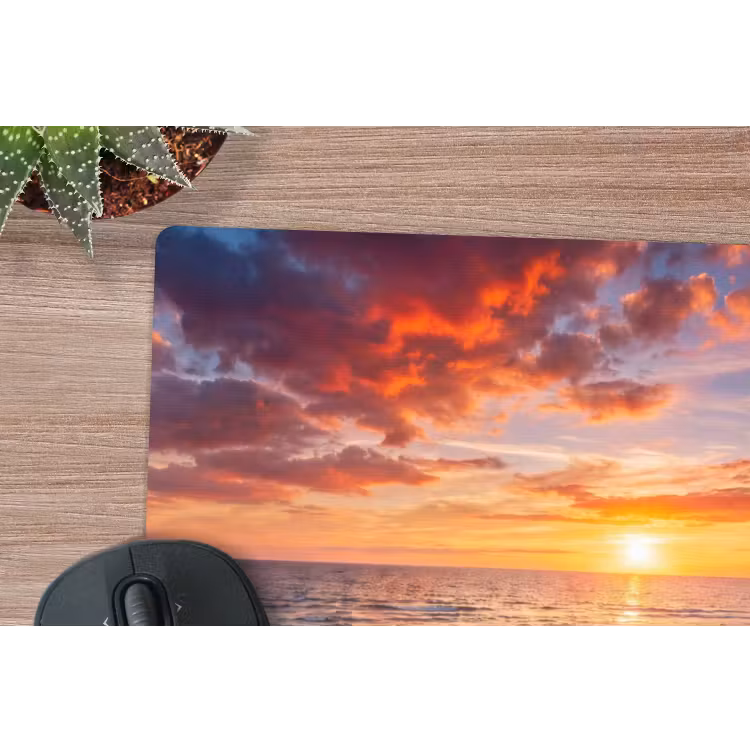 Strand - Zonsondergang - Zee - Natuur - Oranje muismat rubber klein -closeup