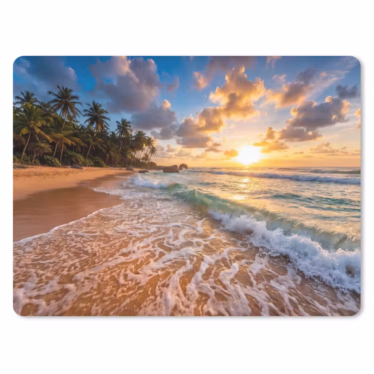 Strand - Zonsondergang - Golven - Natuur - Goud muismat rubber klein -3d