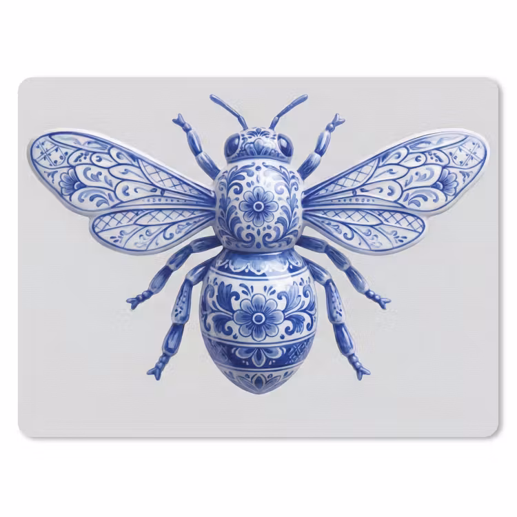 Bij - Modern - Delfts - Blauw muismat rubber klein -3d