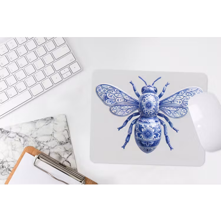 Bij - Modern - Delfts - Blauw muismat rubber klein -witbureau