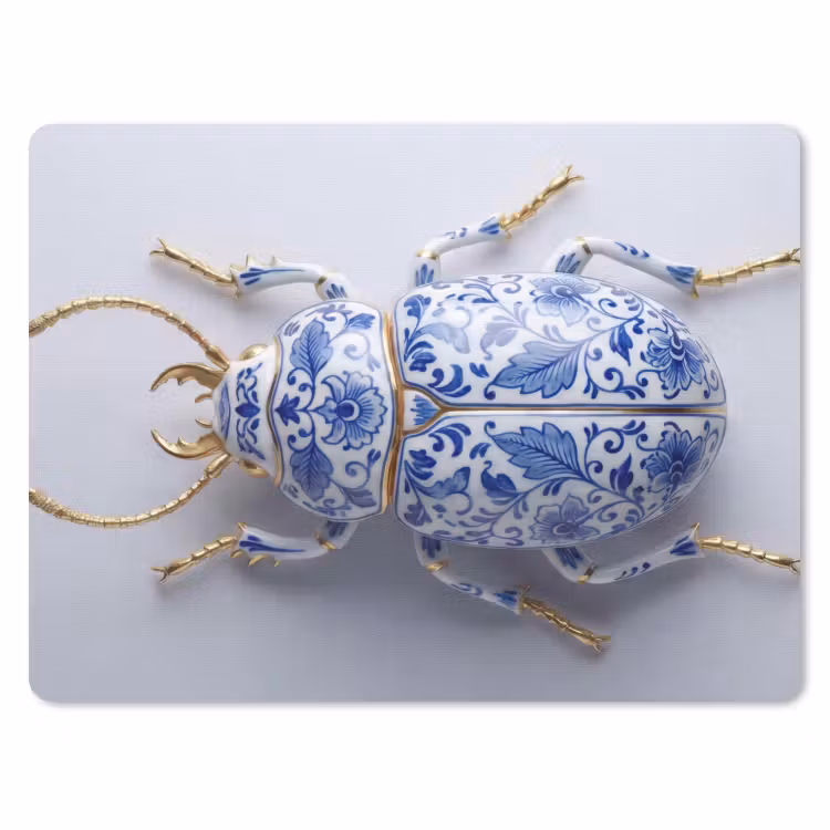 Kever - Delfts - Blauw - Goud muismat rubber klein -3d