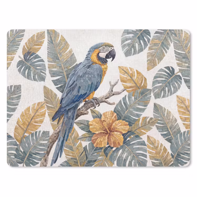 Vogel - Tak - Natuur - Mozaïek - Blauw muismat rubber klein -3d