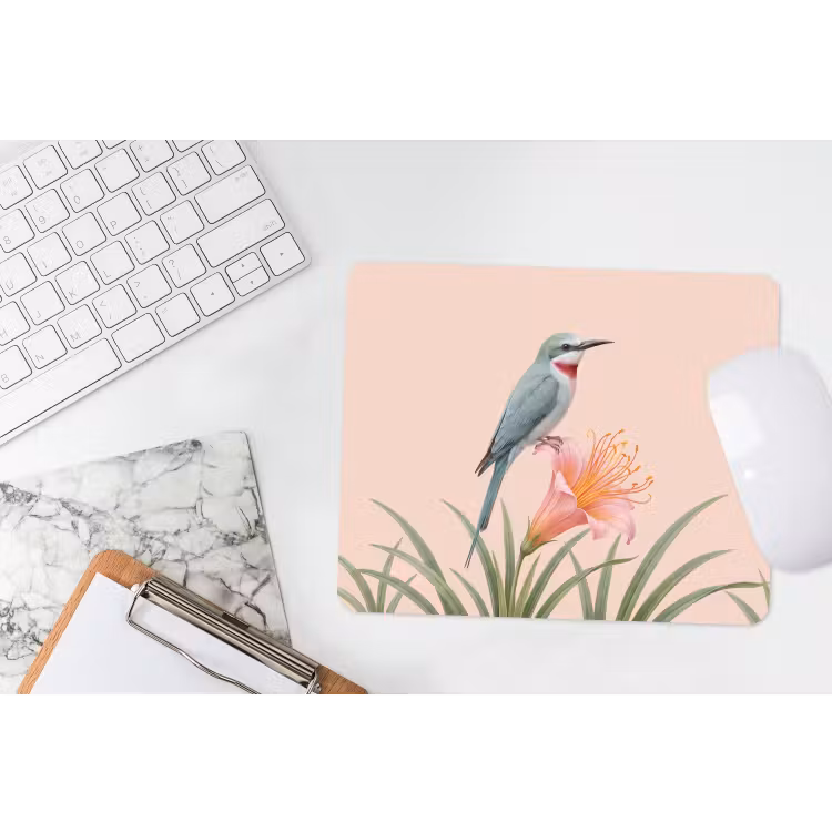 Vogel - Bloem - Natuur - Roze muismat rubber klein -witbureau