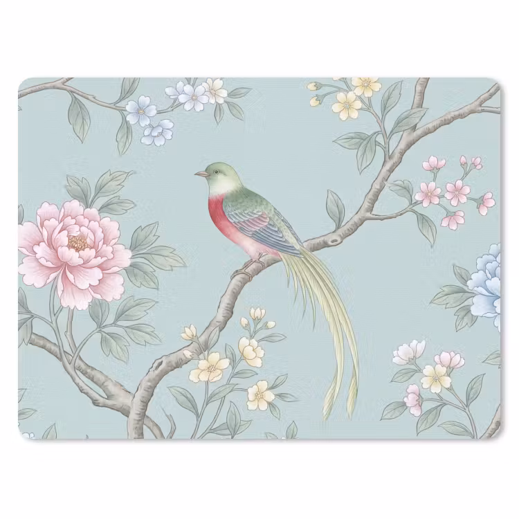 Vogel - Bloemen - Kleurrijk muismat rubber klein -3d