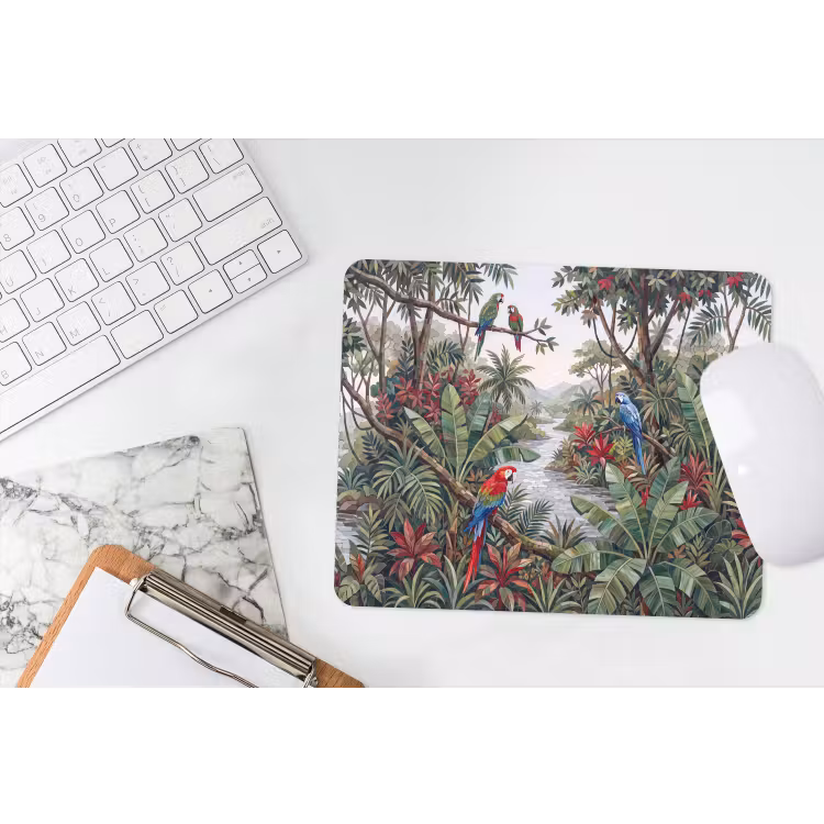 Vogel - Jungle - Natuur - Mozaïek - Groen muismat rubber klein -witbureau