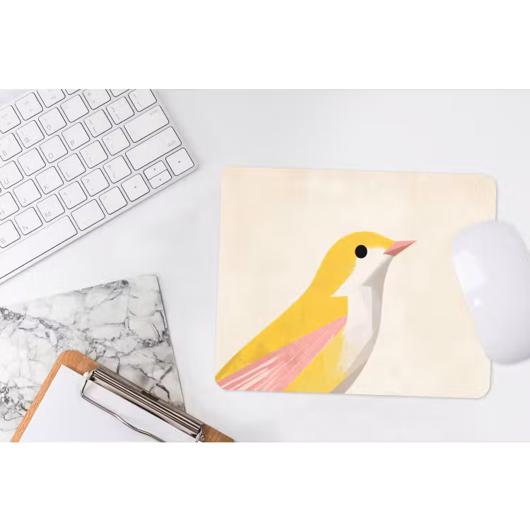 Vogel - Minimalistisch - Geel muismat rubber klein -witbureau