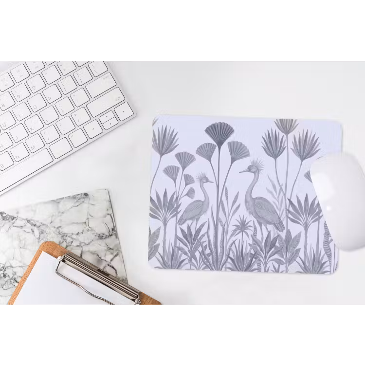 Vogel - Tropisch - Illustratie - Blauwgrijs - Natuur muismat rubber klein -witbureau