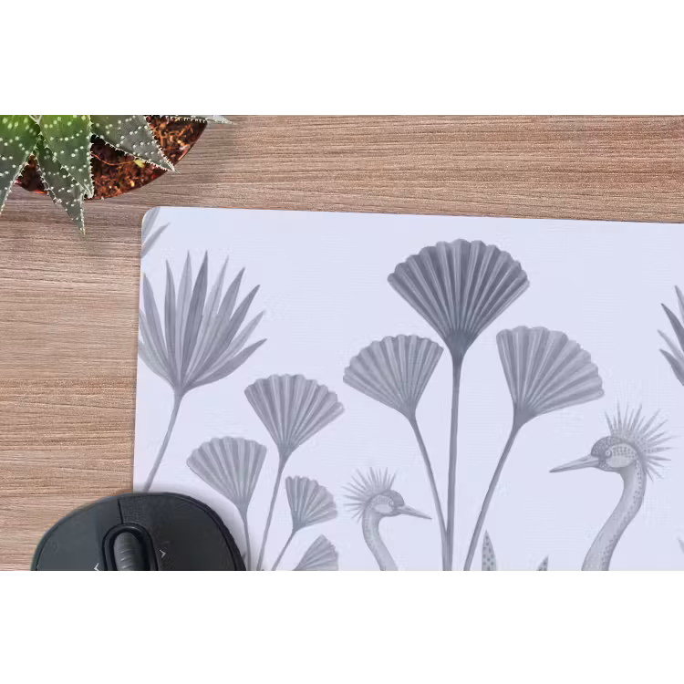 Vogel - Tropisch - Illustratie - Blauwgrijs - Natuur muismat rubber klein -closeup