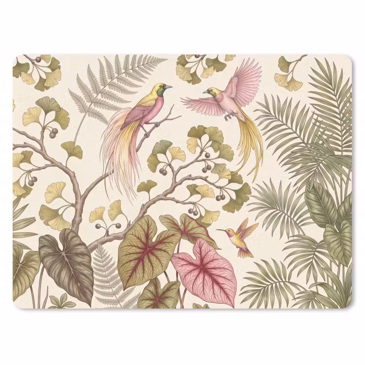 Vogels - Tropisch - Botanisch - Roze muismat rubber klein -3d