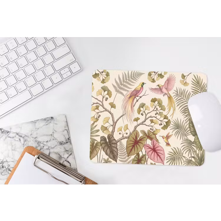 Vogels - Tropisch - Botanisch - Roze muismat rubber klein -witbureau