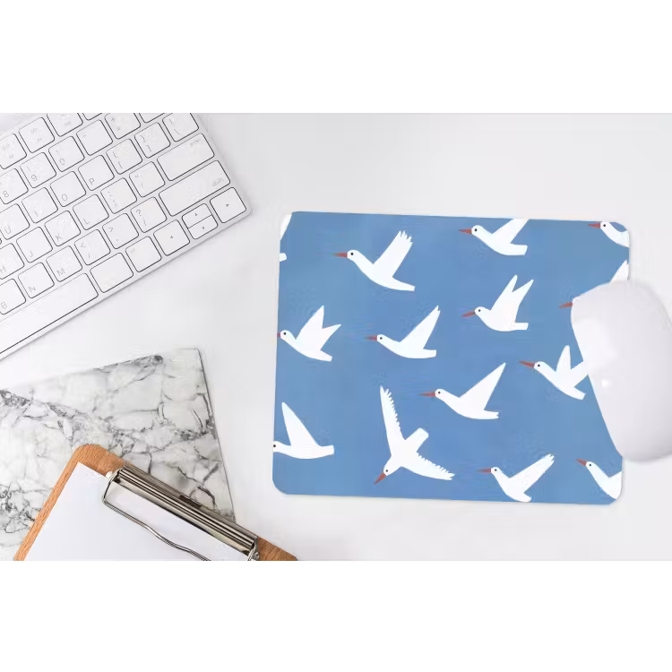 Vogels - Wit - Patroon muismat rubber klein -witbureau