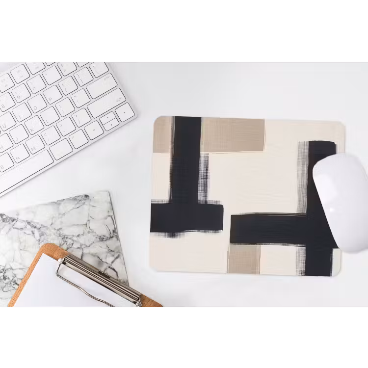 Zwart - Abstract - Japandi muismat rubber klein -witbureau
