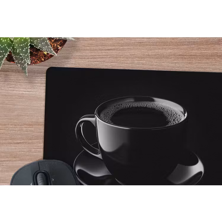 Zwart - Koffie - Kopje muismat rubber klein -closeup
