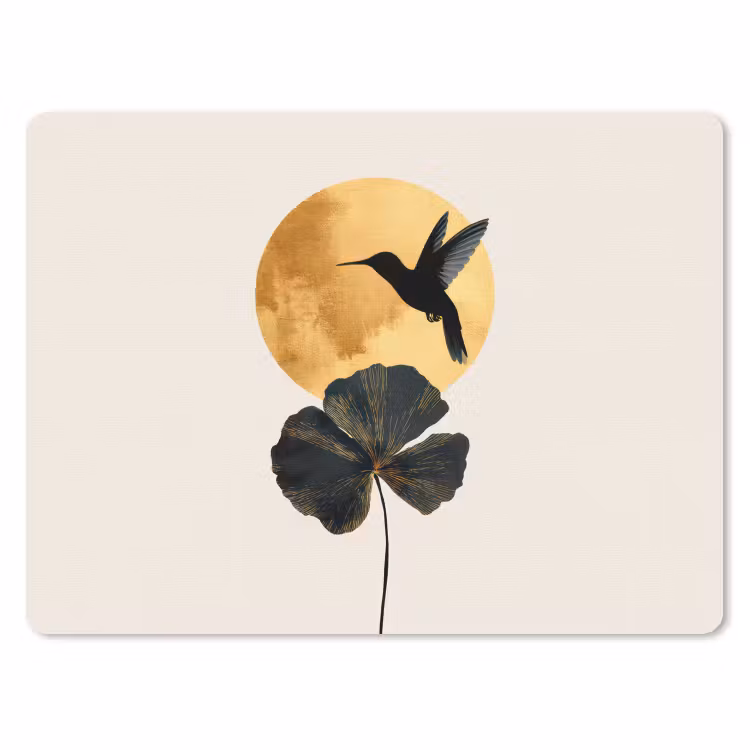Zwarte kolibrie - Bloem - Gouden cirkel muismat rubber klein -3d