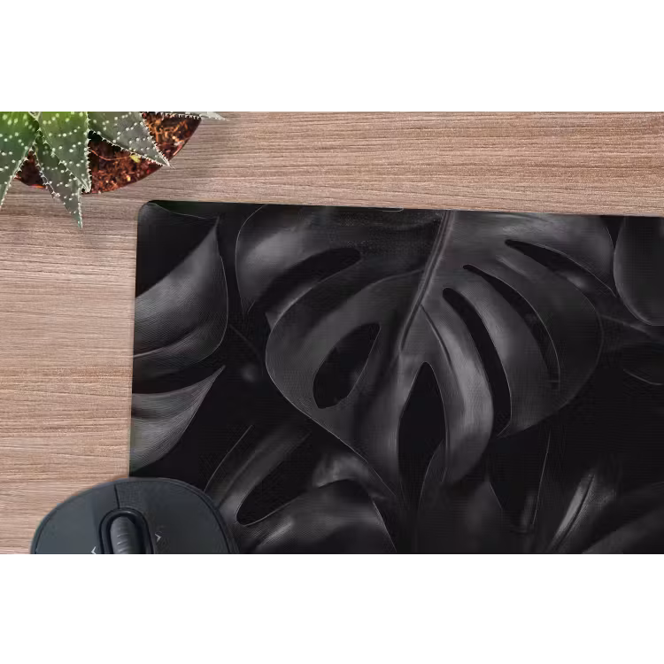 Zwart - Monstera - Bladeren muismat rubber klein -closeup