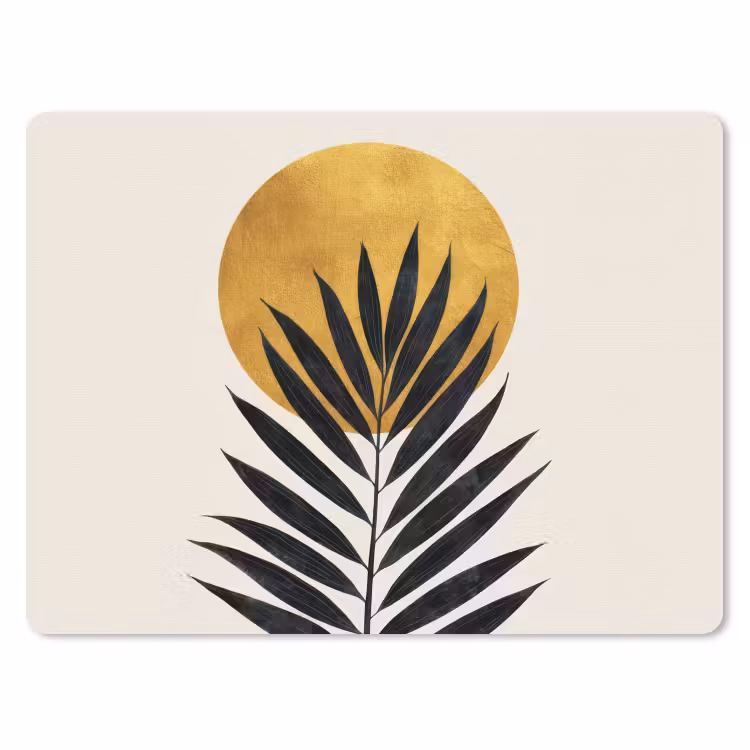 Zwart palmblad - Gouden cirkel - Beige achtergrond muismat rubber klein -3d