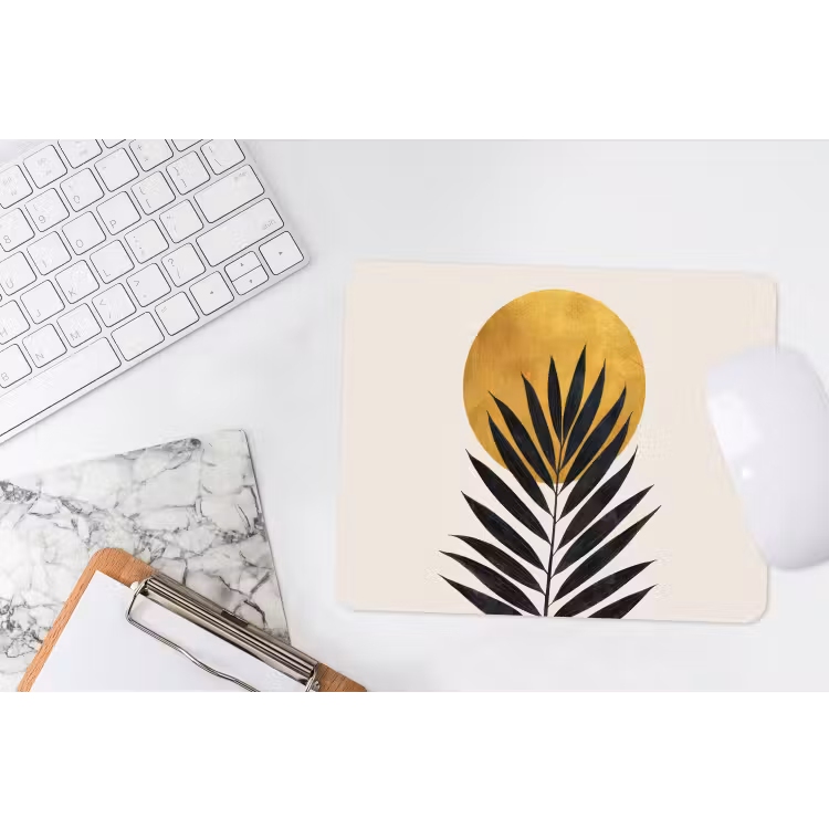 Zwart palmblad - Gouden cirkel - Beige achtergrond muismat rubber klein -witbureau