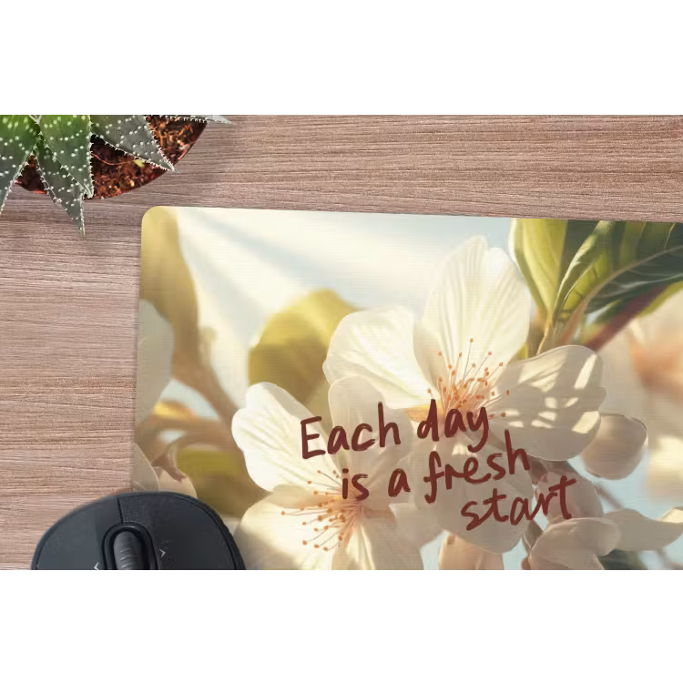 Bloesems - Zonlicht - Quote - Wit muismat rubber klein -closeup
