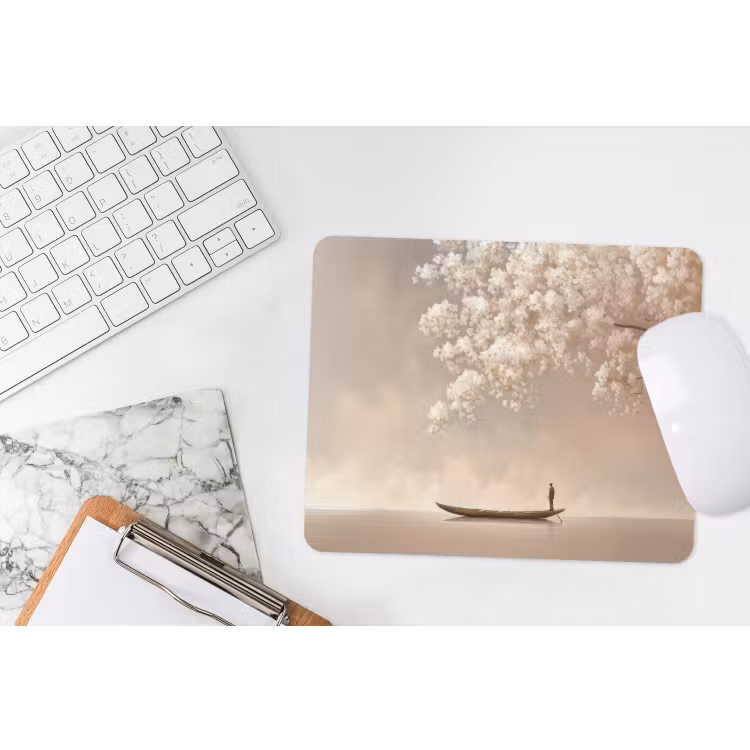 Bloesems - Wit - Boot - Minimalistisch muismat rubber klein -witbureau