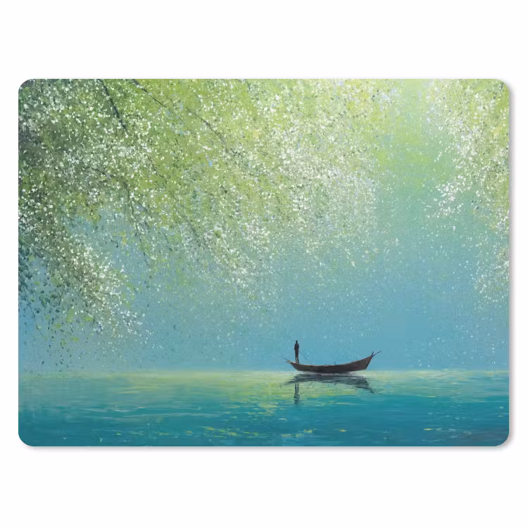 Bootje - Water - Bladeren - Bloesems muismat rubber klein -3d
